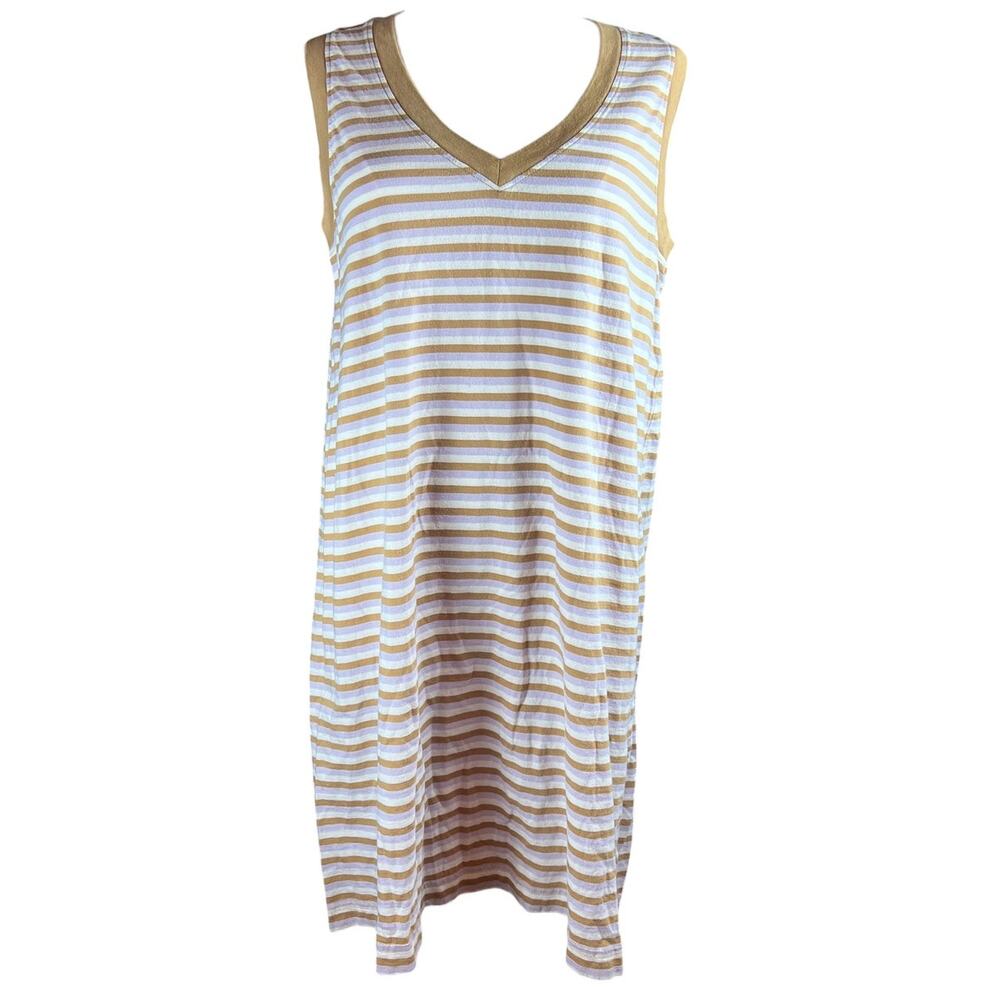 Pact Striped V-Neck Tank Dress Size M Organic Cotton Sleeveless Casual Dress